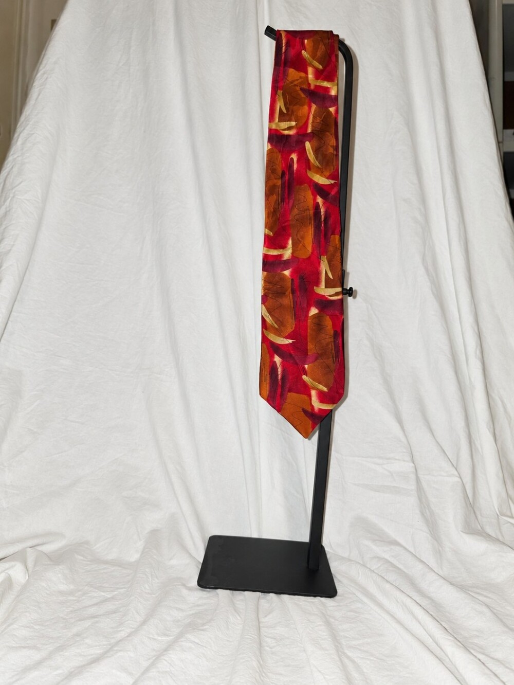 J. Garcia Silk Tie Courtyard Performance Collection 38 Burgundy Gold Abstract
